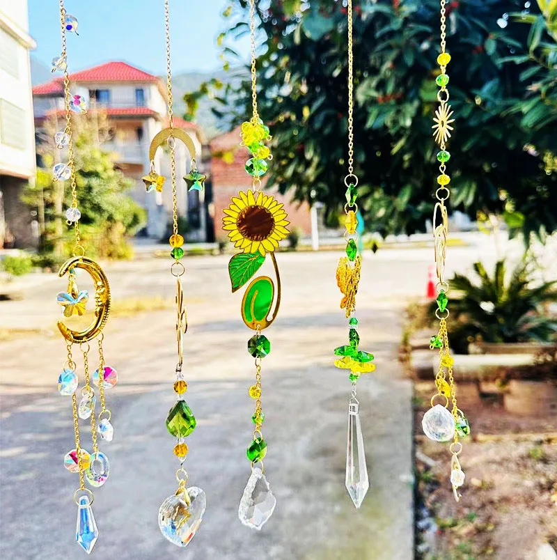 Golden Moon Suncatcher Summer Window Decoration Sunflower Butterfly Pendant Hanging Suncatcher Garden Decoration Xmas Gift