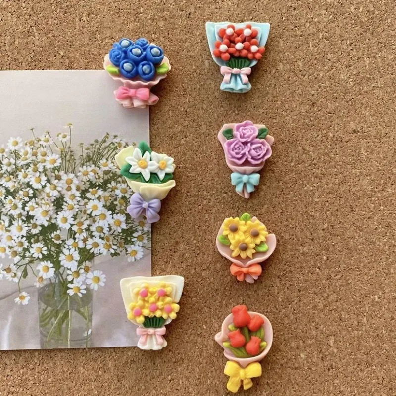 7개 장미 꽃다발 모양 압정, 코르크 보드용 꽃 모양 푸시핀, 감성적인 사진 벽 장식, 인스 스타일 게시판 지도 핀