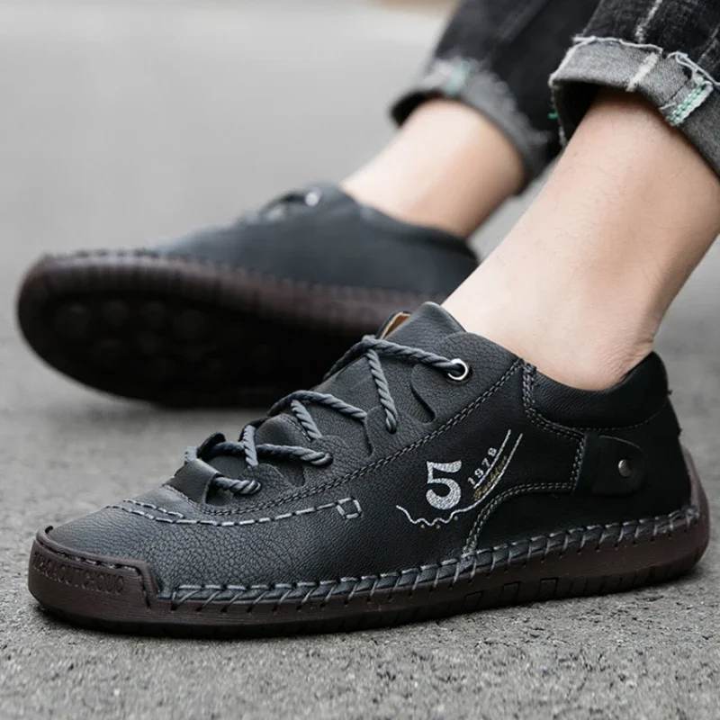 High Quality Men's Casual Shoes Handmade Leather Loafers Male Comfortable Soft Sole Walking Shoes Non-slip Men Sneakers Big Size 4