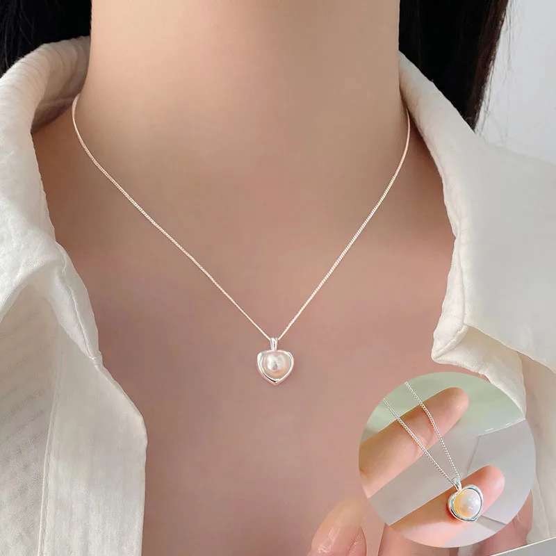 

100% 925 Sterling Silver Pearl Love Heart Necklace for Women Girl Fashion Fine Chain Design Jewelry Party Gift Dropshipping