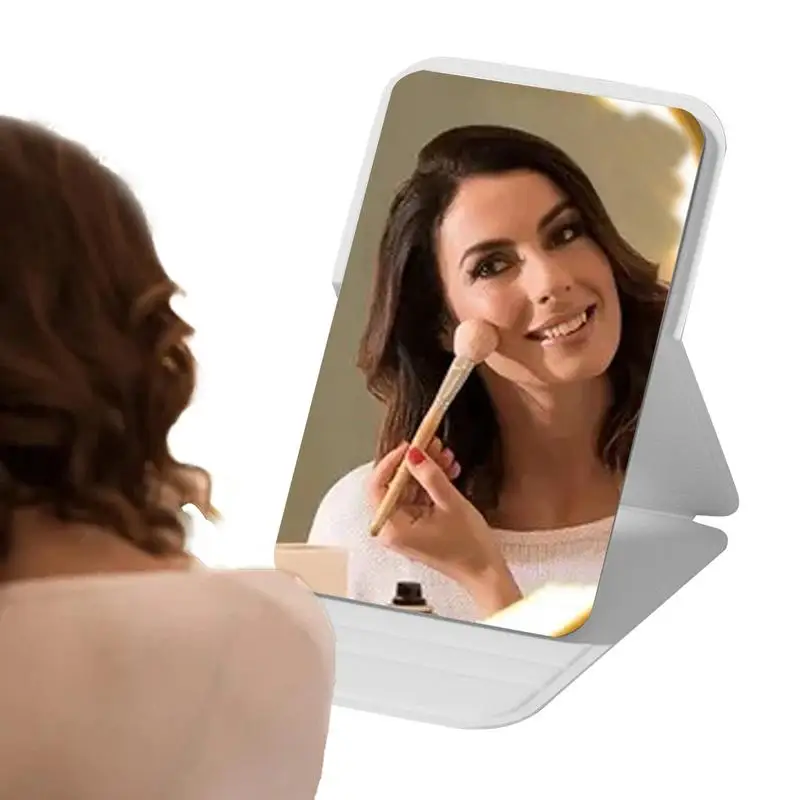 Foldable Travel Mirror Crystal Clear Reflection Outdoor Travel Desktop Makeup Mirror No Distortion Handheld Makeup Pocket