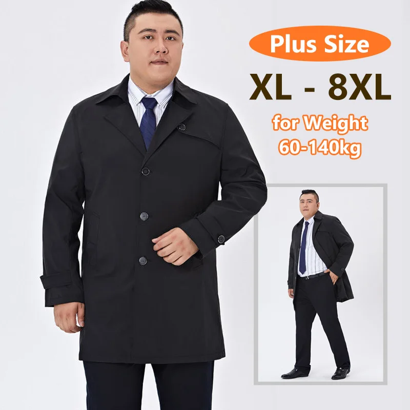 Mens Trench Coat Big and Tall Jackets Slim Fit Notched Lapel