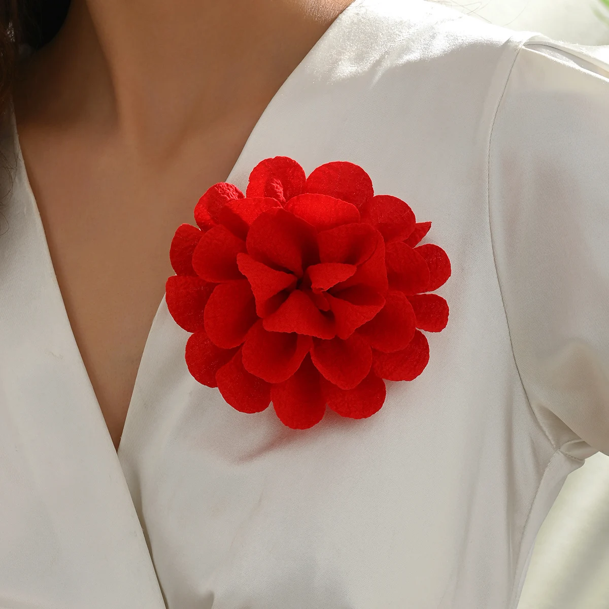 12CM Bohemia Elegant Fabric Flower Brooch for Women Bridal Exquisite Handmade Layered Floral Lapel Pins Party Wedding Jewelry