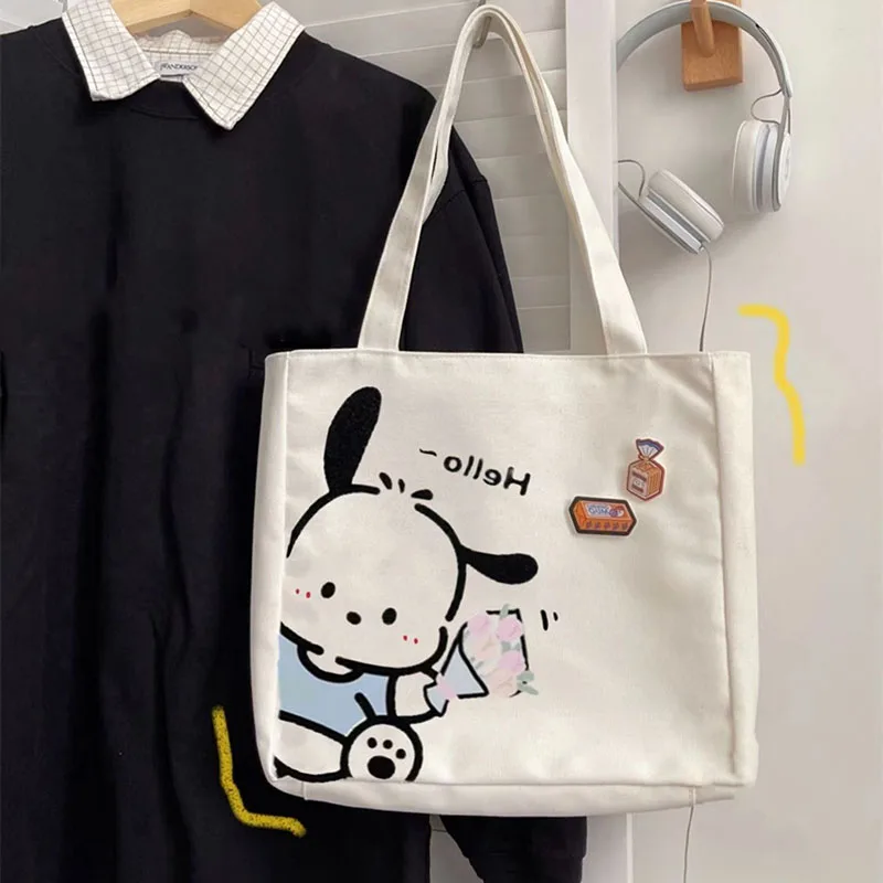 

Kawaii Anime Sanrioed Satchel Pochacco Cartoon Cute Girl Heart Shoulder Bag Shopping Bag Canvas Bag Gift for Girls
