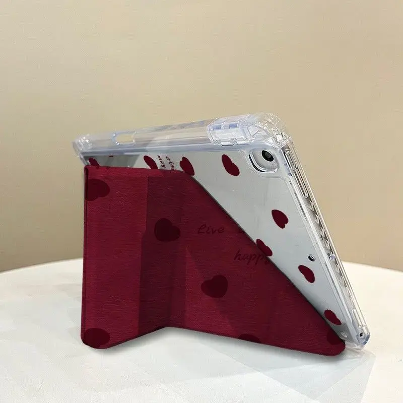 Elegant Red Heart Foldable Tablet Case - Universal Fit