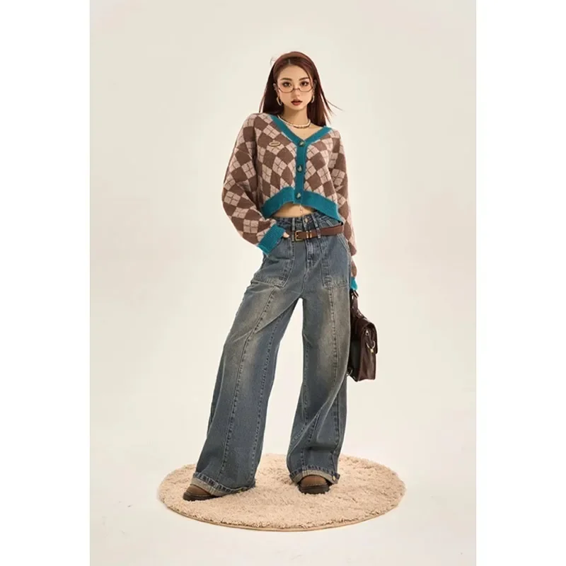 

Women's Blue Baggy Jeans Harajuku Vintage Y2k Denim Trousers Oversize High Waist Cowboy Pants 90s Aesthetic Trashy 2000s Clothes