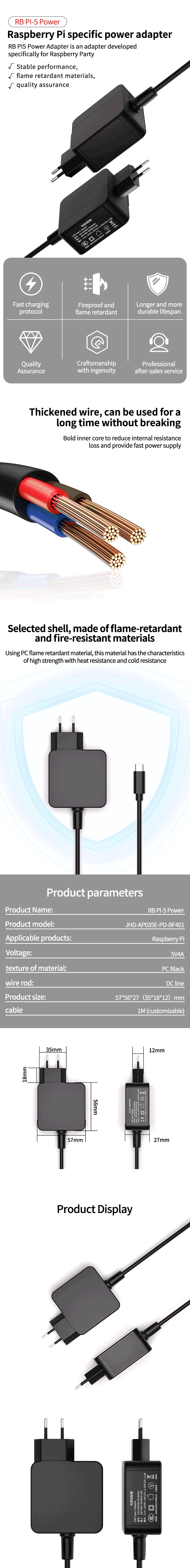 Cirket 5V 4A USB-C Power Adapter, 100-240V, 50/60Hz, EU Plug - Fast Charging, Co