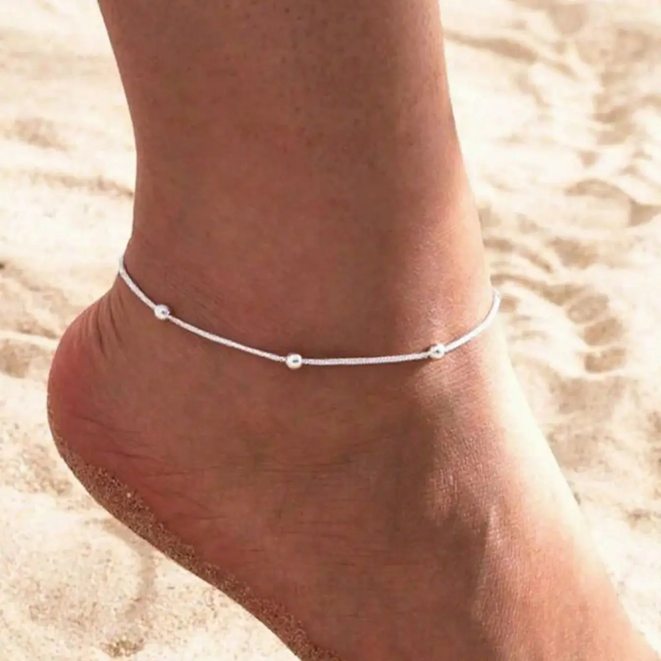 Stainless Steel Round Bead Anklets For Women