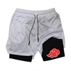 2025 Men's 2 in 1 Workout Fitness Running Anime Print Performance Shorts Athletic Compression with Towel Loop Pockets Gym 1