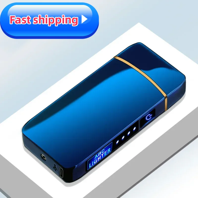 Smart Windproof Electric Metal Lighter Flameless Plasma Lighter Usb Rechargeable Double Arc Led Power Display Touch touch sensitive lighter