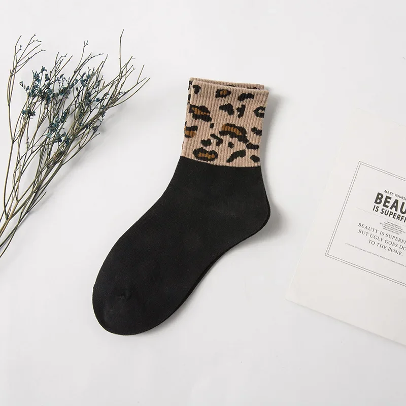 Leopard Print Mid-Tube Novelty Socks for Women and Girls - Japanese Style Fashion