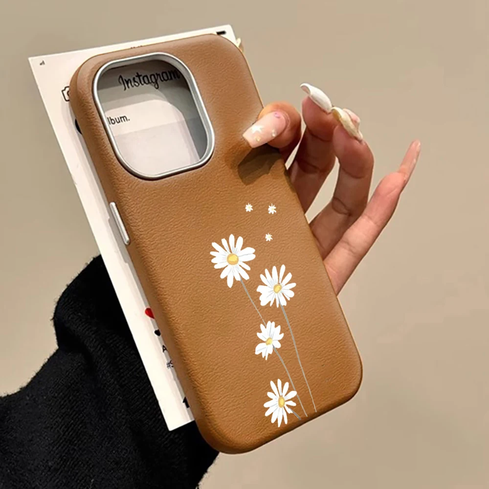 Daisy Flower Shockproof Leather Texture Phone Case