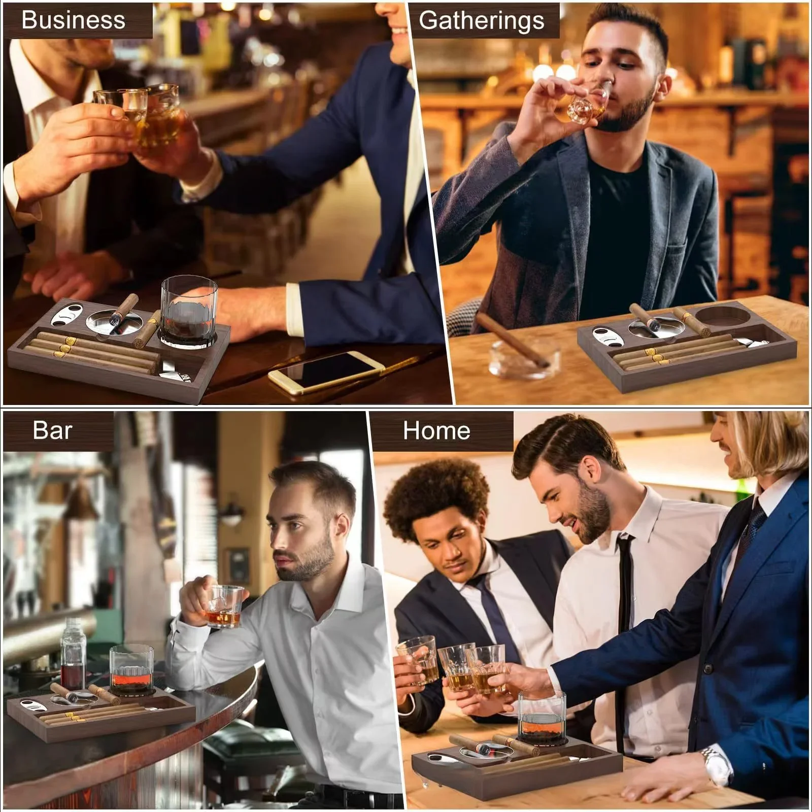 Wooden ashtray European table cigar tray Multi-functional home decoration Whiskey glass holder ashtray decoration plate