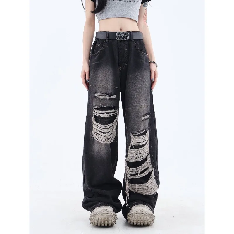 

QWEEK Y2k Baggy Jeans Woman Streetwear Vintage Grunge Gothic Harajuku Pants Oversized Korean Fashion Denim Trousers Aesthetic