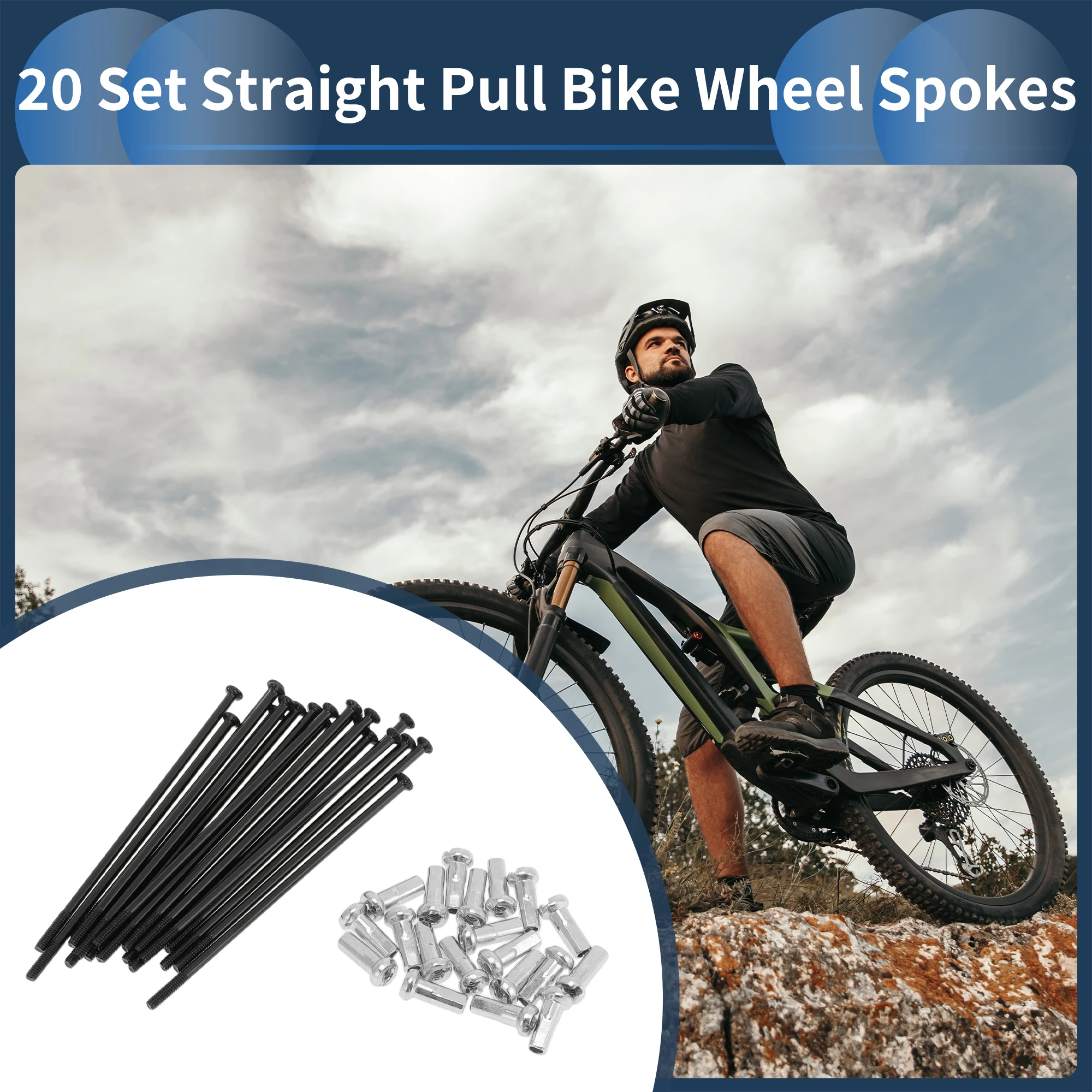 X Autohaux 20 세트 14G 스트레이트 풀 자전거 스포크 183mm 187mm 191mm 195mm 199mm 203mm 207mm 210mm 215mm 탄소강 블랙