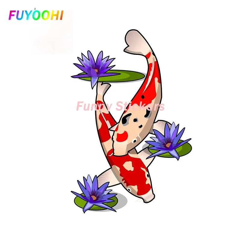 FUYOOHI Exterior/Protection Funny Stickers Koi Carp Cartoon Car Body Decal Refrigerator Scratch-Proof Vinyl PVC Car Stickers women s printed chinese style camellia warm shawl vintage cashmere neck protection cold proof scarf fashionable elegant scarf