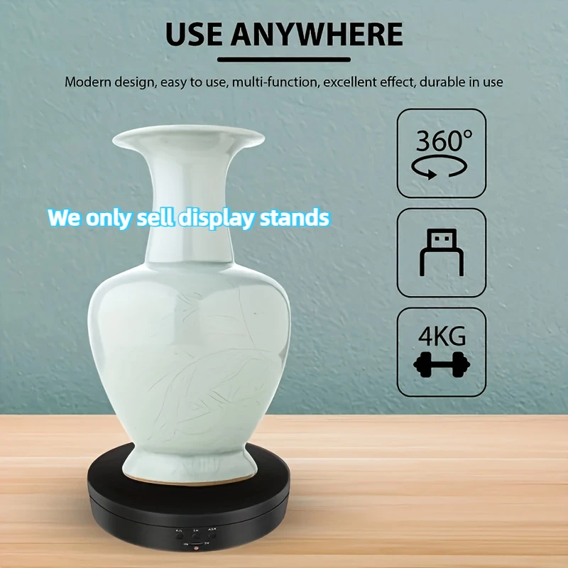 Soporte de exhibición giratorio, plato giratorio motorizado de 360 grados con cable de alimentación USB para productos de fotografía y exposiciones
