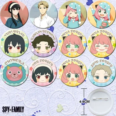 

12pcs Spy Family Anya Forger Yor Forger 44mm Figure Badge Round Brooch Pin Gifts Kids Collection Toy 3807