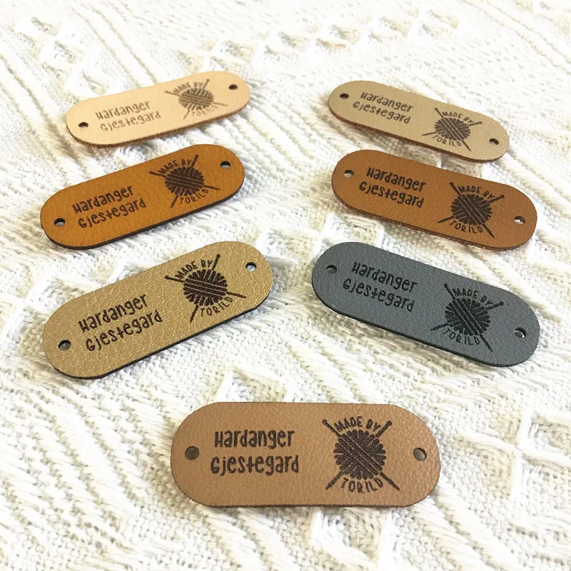  Customized 2 x 1 in Faux Leather Product Tags, SEW-ON Personalized  Tags for Knitting and Crochet, Rivets Cute Labels Handmade Items (10 Labels)  : Handmade Products