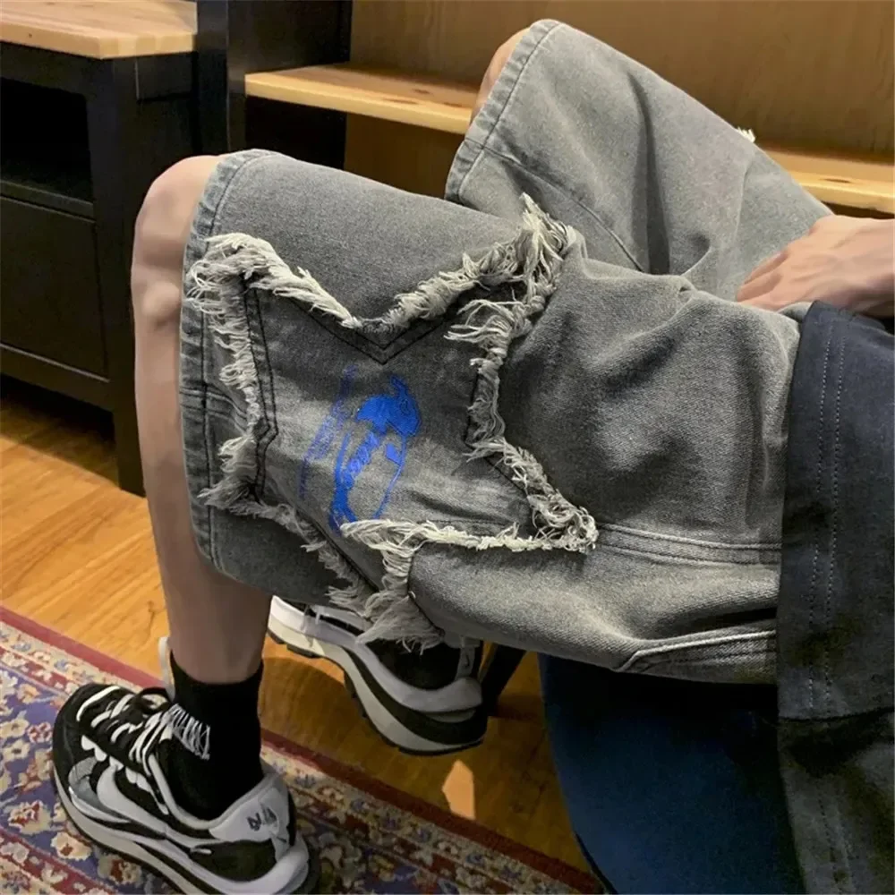 Pentagram Embroidery Y2k High Waist Casual Jean Shorts Women Gothic Loose Hip Hop Harajuku Streetwear Korean Style Denim Shorts