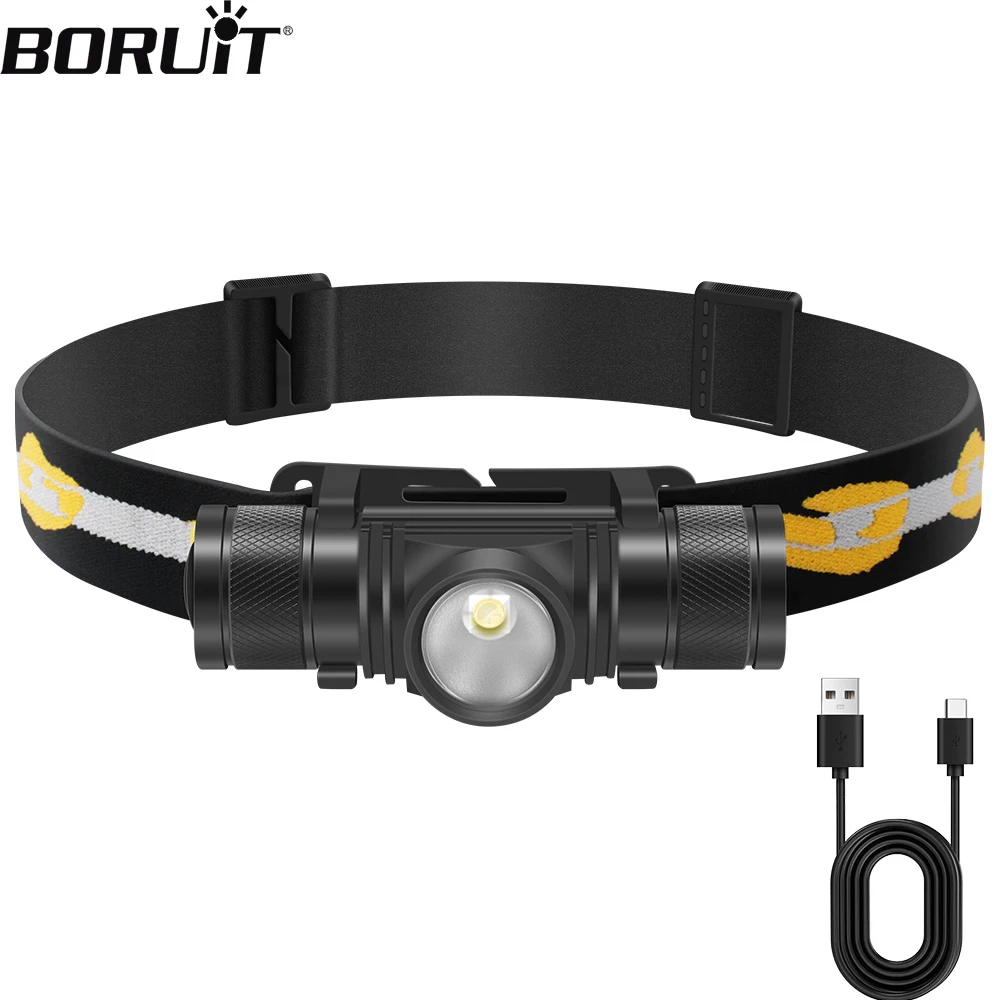 BORUiT D10 LED Mini Headlamp High Power Headlight 18650 Rechargeable Head Torch Waterproof Camping Fishing Outdoor Flashlight