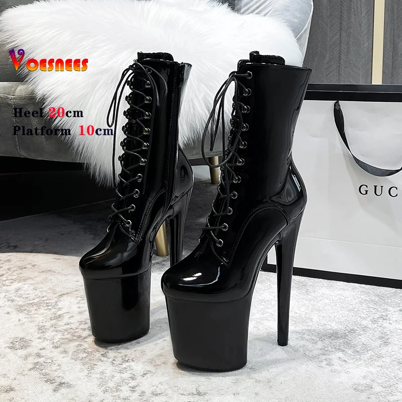 20cm 8inchs Ultra-high Heels Women Boots Stage Steel Pole Dance Shoes Platform Zipper Lace-up Ankle Boots