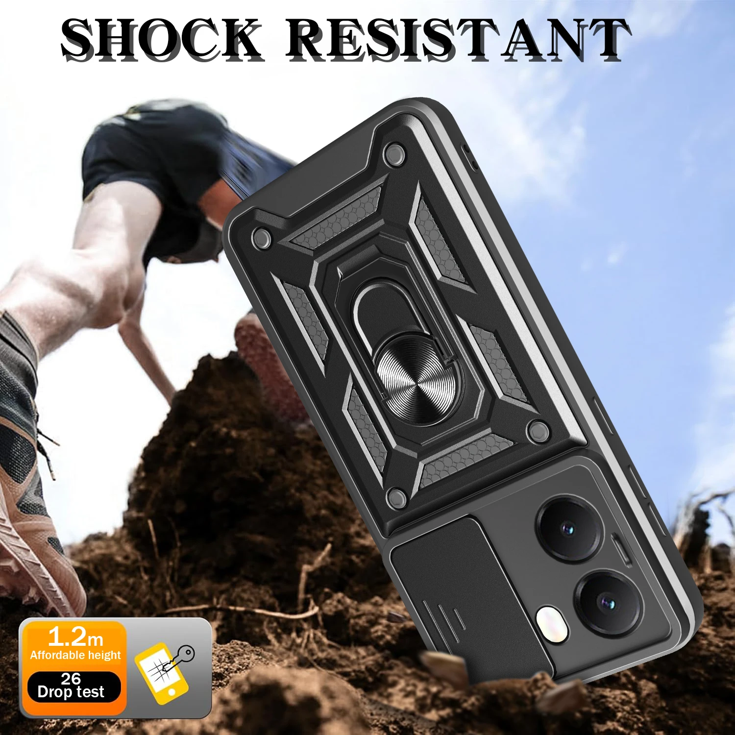 Phone Case For Mi Poco X7 Pro 5G Slide Camera Lens Protector Armor Case For Mi Poco X7 5G Military Grade Bumpers Ring Cover