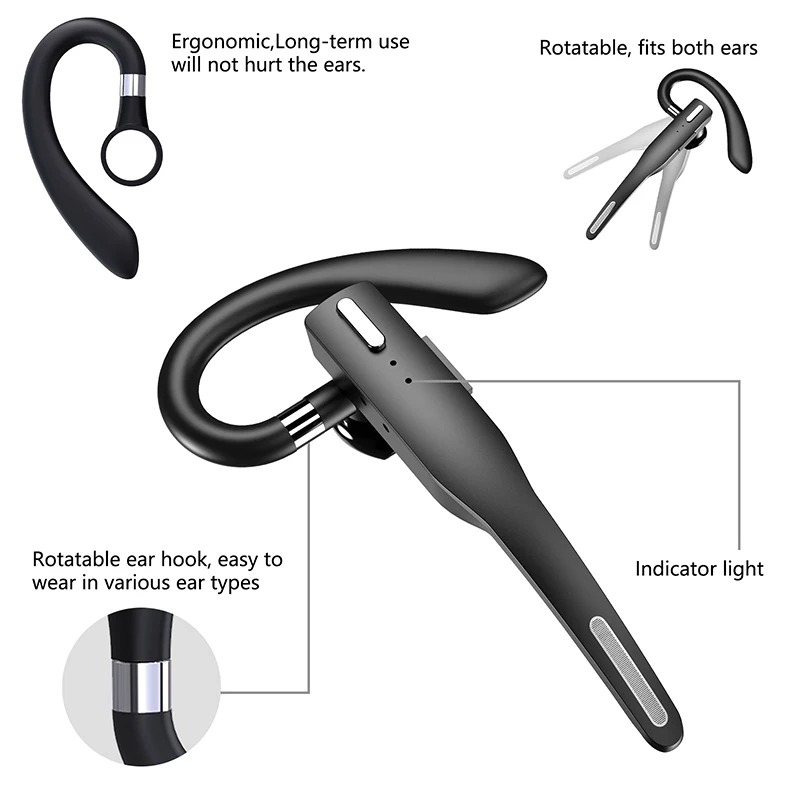 NEW 2022 Bluetooth Business Earphone Wireless Earbuds Single Handsfree For Driving HD Call Headphone Microphone Business Headset 5