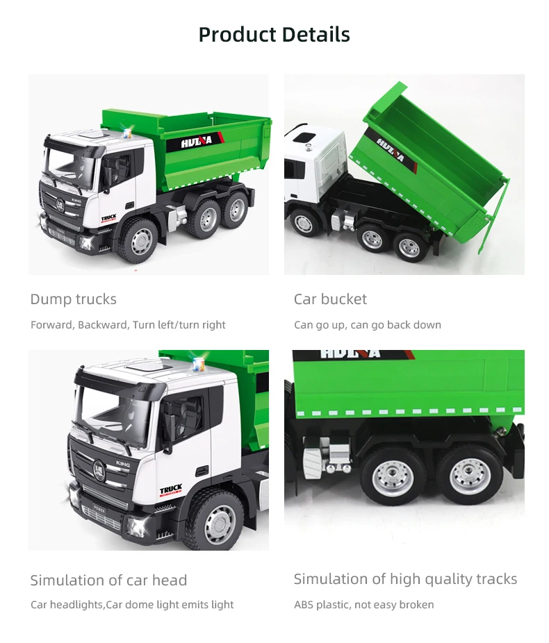 HUINA 1556 1/18 RC Truck Remote Controlled Car Dumper Caterpillar Tractor 6CH Engineering Vehicle Excavator Model Toys For Boys 5