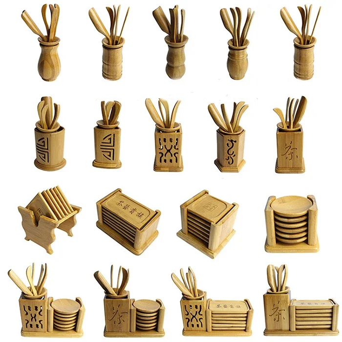 Chinese Bamboo Tea Tools Set Puer Knife Spoon Clip Strainer Vintage Handmade Kung Fu Tea Sets Accessories Ceremony