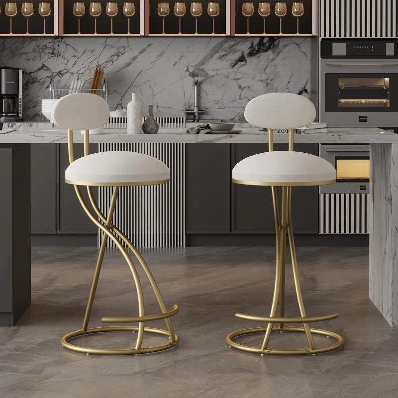 Bar Stools Upholstered Counter Height Barstools for Kitchen Island Set of 2 Modern PU Leather Dining Chairs with Footrest 3