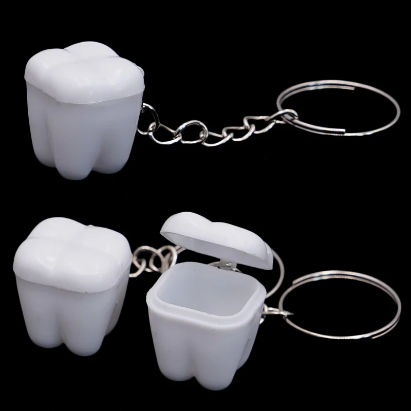10PCS 흰색  치아 상자 열쇠고리 장식 액세서리, 스테인레스 스틸 열쇠고리가 있는 치아 모양 장식 열쇠고리