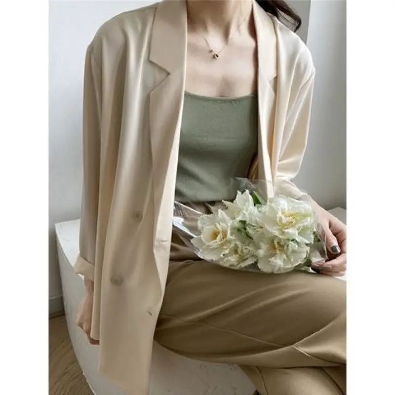 2023 New Spring and Autumn Western Commuting Simple Solid Color Suit Collar Loose and Oversized Versatile Long Sleeve Thin Suit