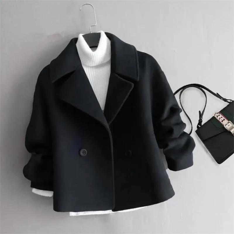 Winter Woolen Coat Women Short Slim Autumn 2023 New Fashion Suit Collar Cardigan Wool Jacket Female Outerwear  Cardigan Clothes
