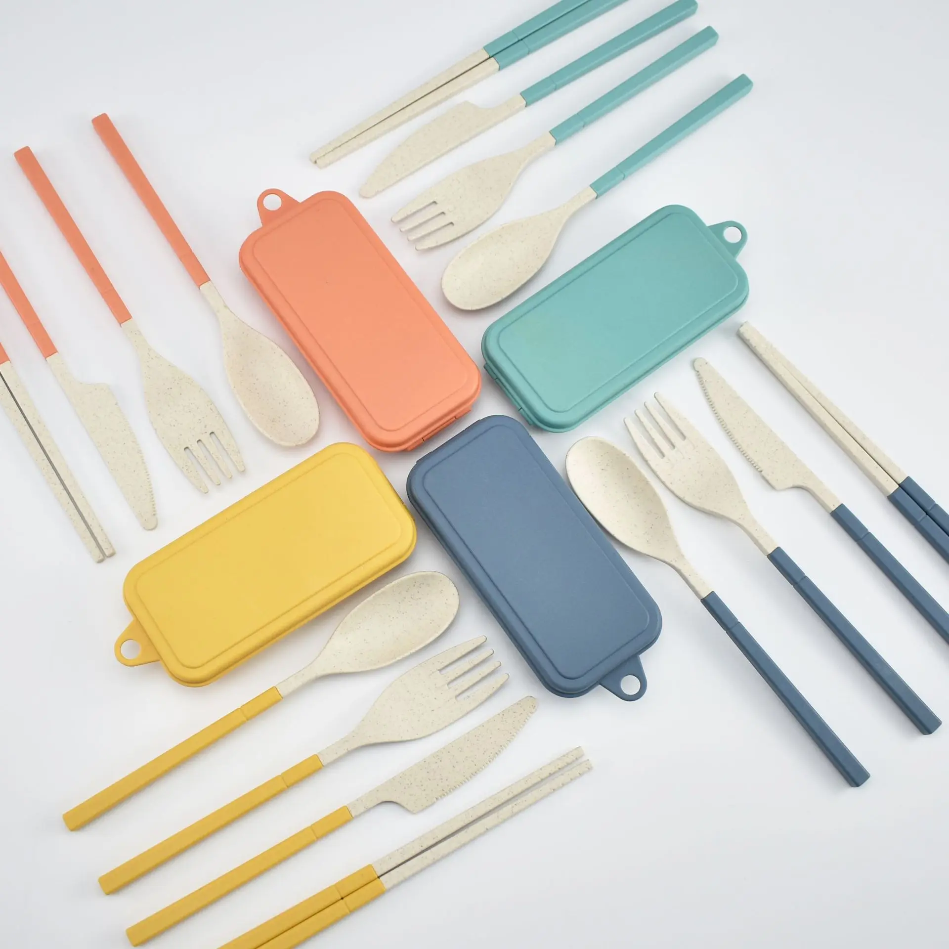 5pcs/set Portable Reusable Spoon Fork Travel Picnic Chopsticks Wheat
