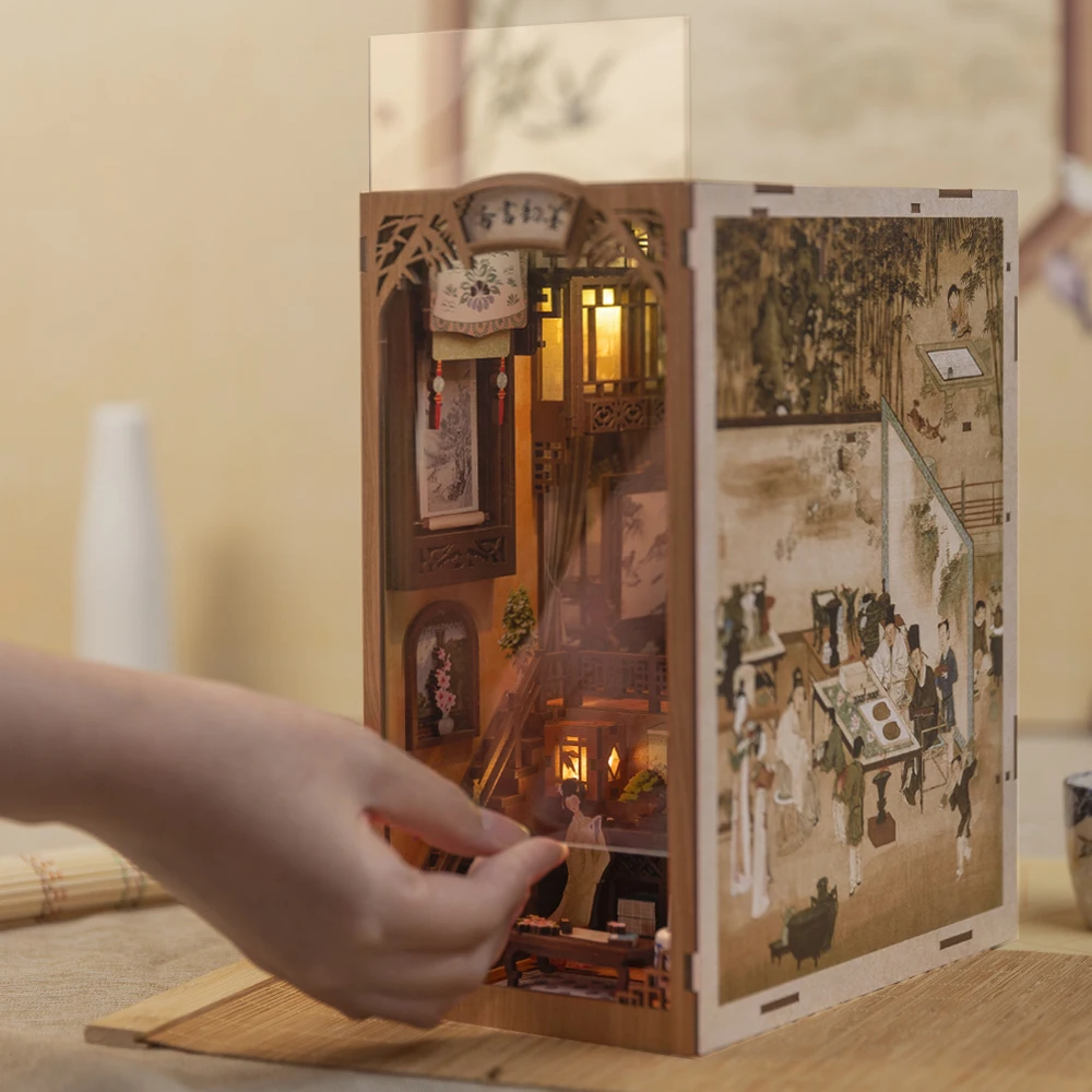 Cutebee Book Nook DIY 3D Wooden Puzzle Kit Bookshelf Miniature Anime Building Dollhouse Alley Bookend Toys Gifts Home Decoration 4