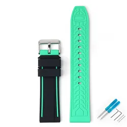 Silicone Diving Watch Band - Universal 22mm Waterproof Strap with Tool Set for 22mm (Black green)