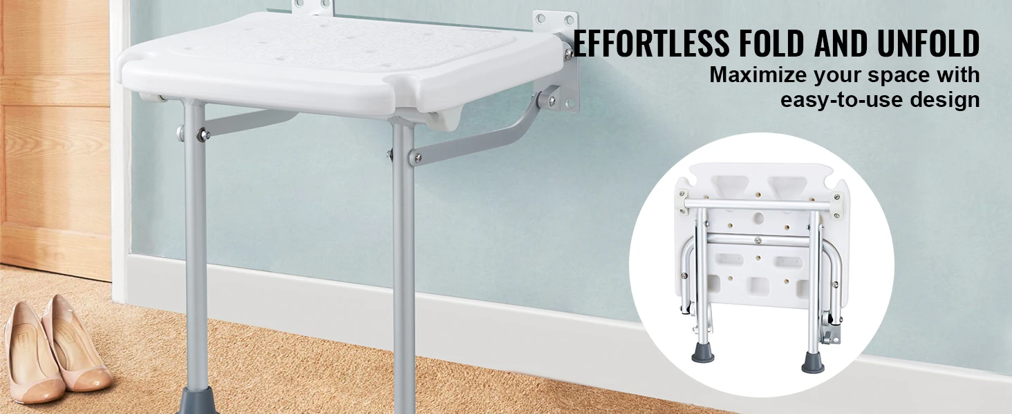 SucceBuy Folding ABS Shower Seat 15.7'' x 16.7'' Unfolded Wall Mounted Fold Up Shower Bench with 440 lbs Load Capacity Chair