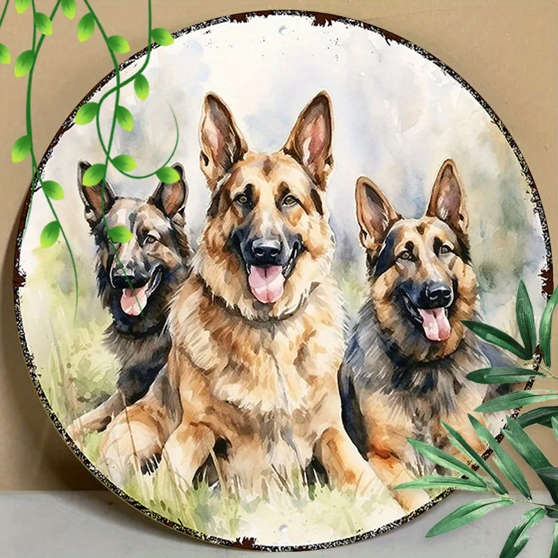 

8x8 дюймов (20x20 см) круглая алюминиевая металлическая вывеска Забавный металлический знак немецкая овчарка летняя уличная вывеска для домашнего декора, Настенный декор