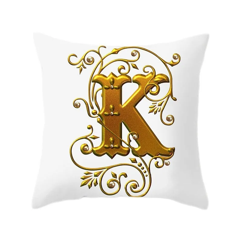 Gold 26 Letters Cushion Cover English Alphabet Throw Pillow Case Letter Print Home Decor Square Pillowcase Sofa Cushion Cover
