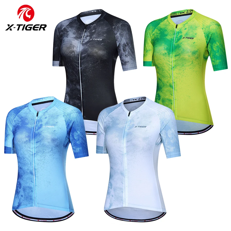 X-TIGER Cycling Jersey Slim Fit SPF 50+ Women Fashion Bike Jersey Pro Team Cycling Shirt Ink Splash Style
