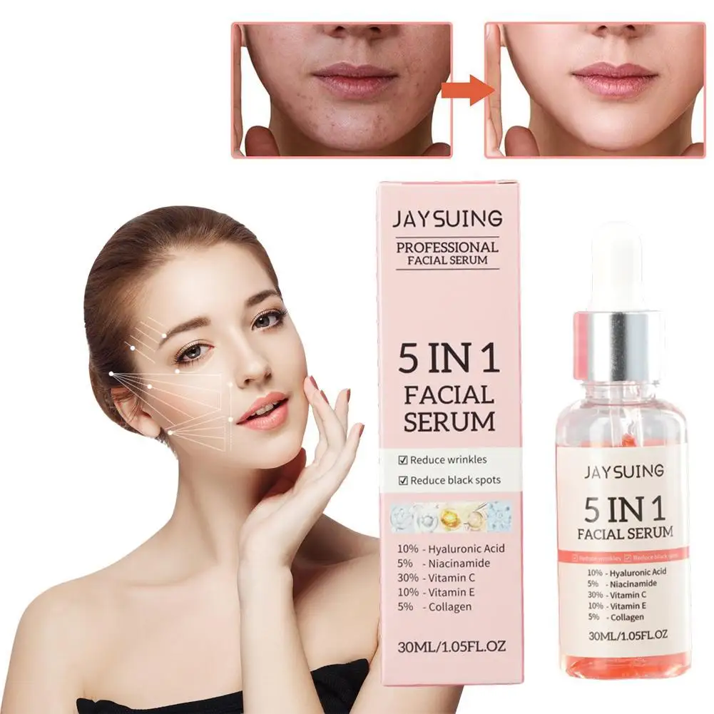 

5 In 1 Moisturizing Whitening Essence Liquid Anti Wrinkle Aging Vitamin C Hyaluronic Acid Face Shrink Pores Serum Care 30ml