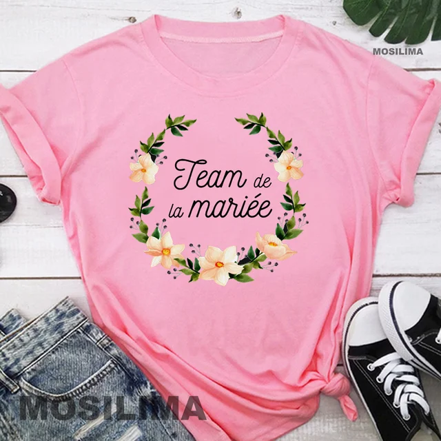 Team Bride Bachelorette Wedding Party Women Evjf Tee Shirt Casual ladies basic O-collar Pink Short Sleeved T-shirt Girl Pink1