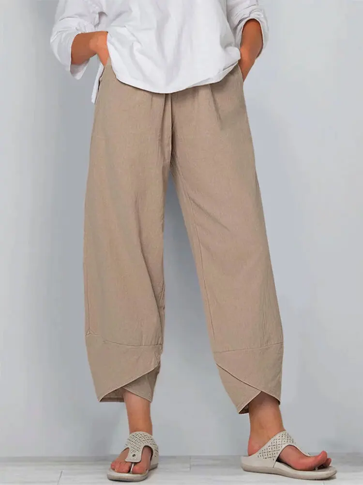 

Women Linen Harem Pants Summer Casual Cotton Loose High Waist Pocket Trousers 2023 Female Vintage Ankle-Length Wide Leg Trousers
