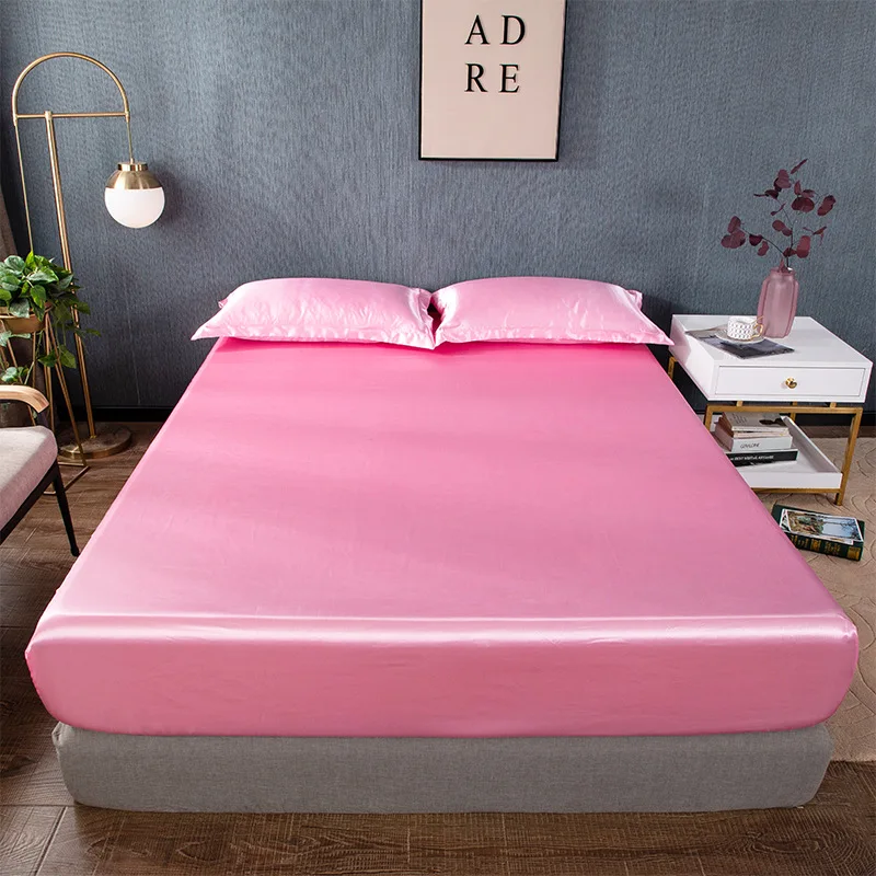 Description Picture 4 of itemSatin Rayon Fitted Sheet High-End Mattress Cover Solid Color Bedsheet Elastic Band Twin Full Queen King Bed Sheet