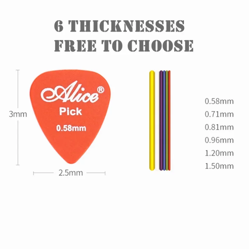 24/30/50/60pcs Alice Guitar Picks Thickness 0.58 0.71 0.81 0.96 1.20 1.50 Mm Mixed Color and Mixed Size