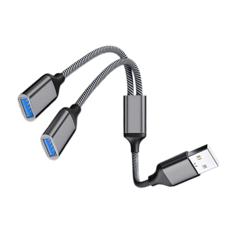 Compact USB 2.0 Splitter Cable - Dual Female Ports for Charging & Data Transfer, 28cm Length