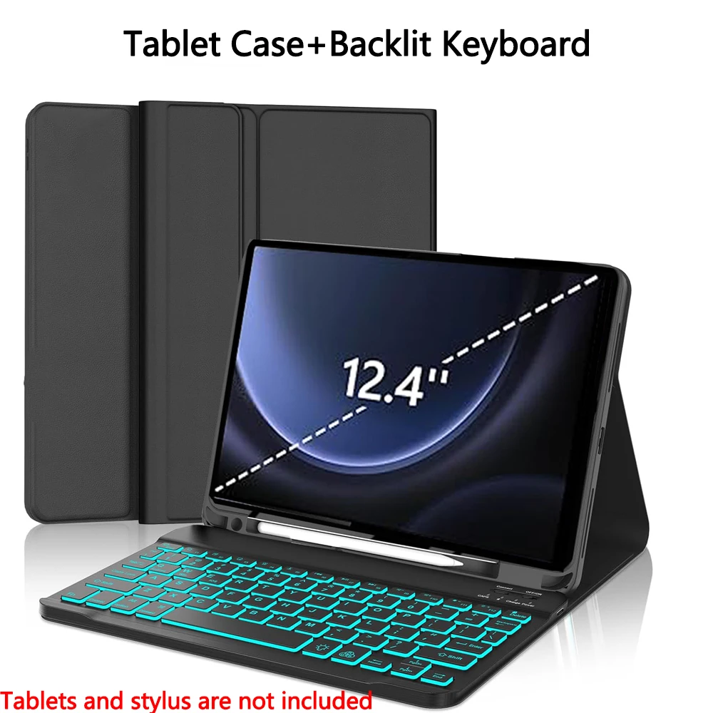 Detachable 12-Inch Tablet Keyboard Case with 7-Color Backlit
