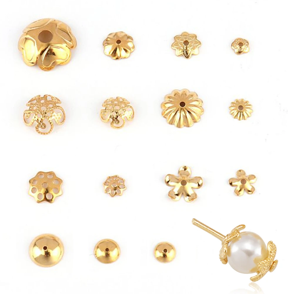 30pcsLotStainlessSteelGoldColorFlowerBeadEndCapsEarringFor
