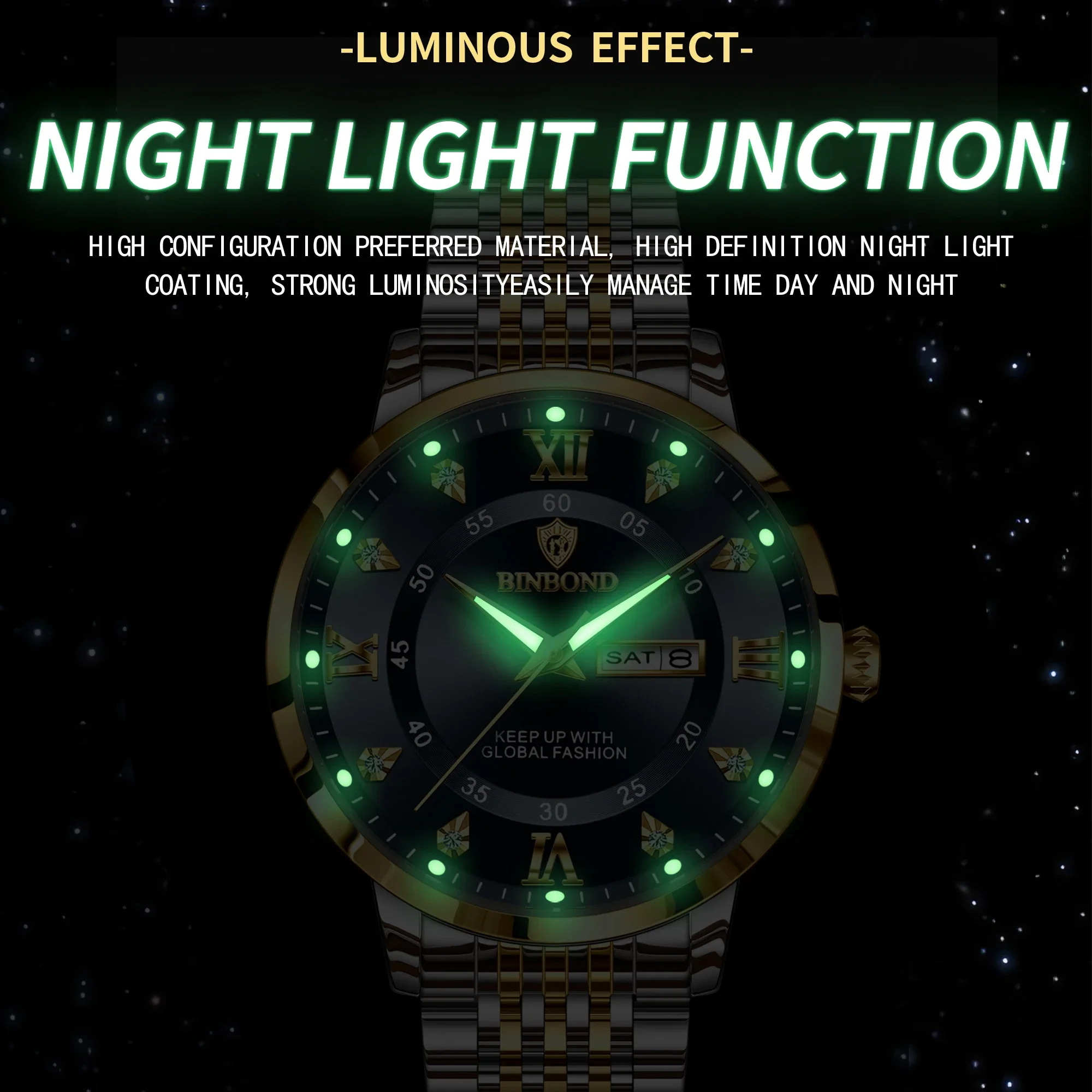 Binbond Luxury Business Men Wristwatch Waterproof Luminous Date Military Man Watch Stainless Steel Fashion Men's Quartz Watches, Alina Gadgets